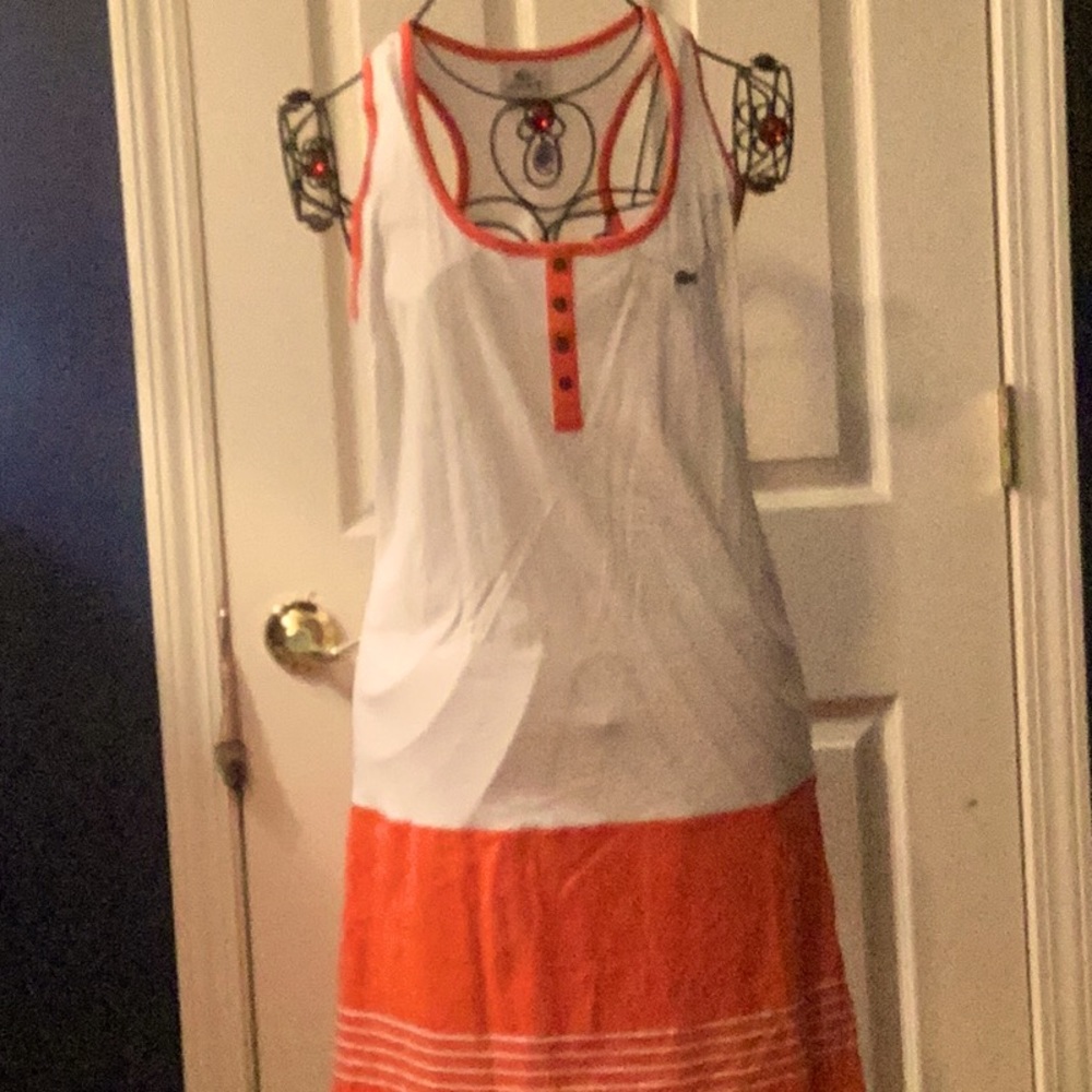 Lacoste White and Orange Sleeveless Mini Dress